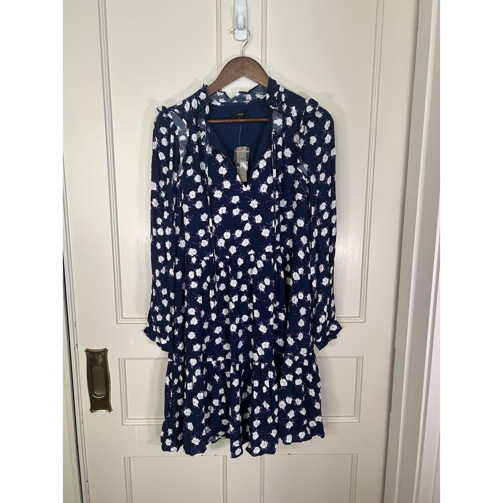 J. Crew Floral Tiered Peasant Shift Dress Womens Size Small Blue Purple Boho NWT